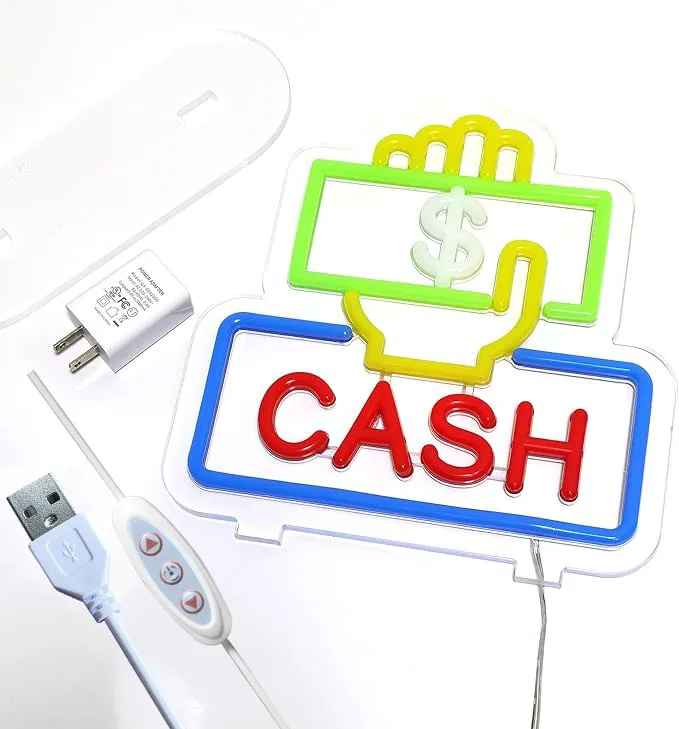 Cash Neon Sign LED Wall Art USB Powered Dollar Bill Glow Lamp Money Theme Decor Home Business Shop Bar Pub Party Hanging Light