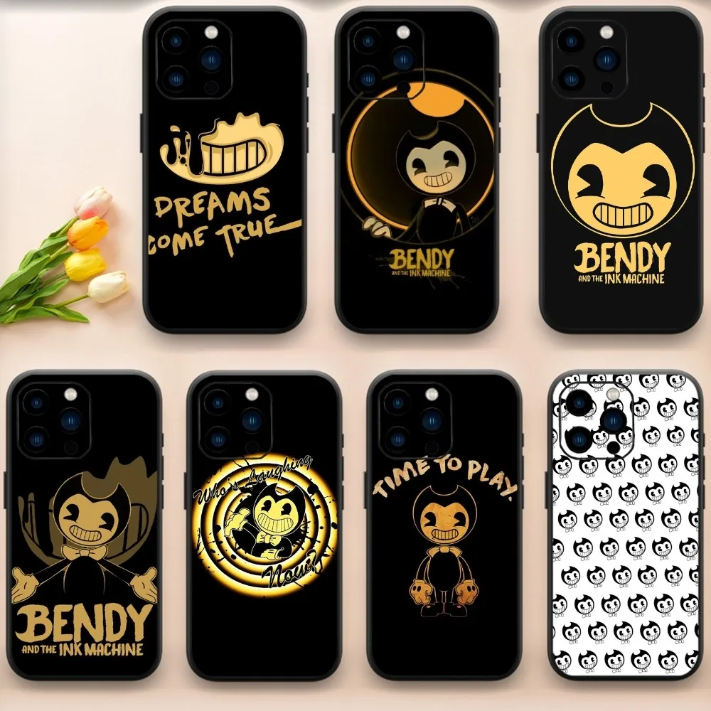 Game B-Bendy and the Ink M-Machine Phone Case For iPhone 13 14 15 11 12 Mini Pro Max XR X Black Shell