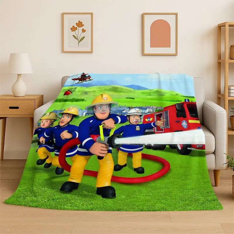 Brave Fireman Sam Child Cartoon Flannel Blanket,Ultra Soft Warm Plush Throw for Home Bedroom Bed Sofa Cover Office Camping gift