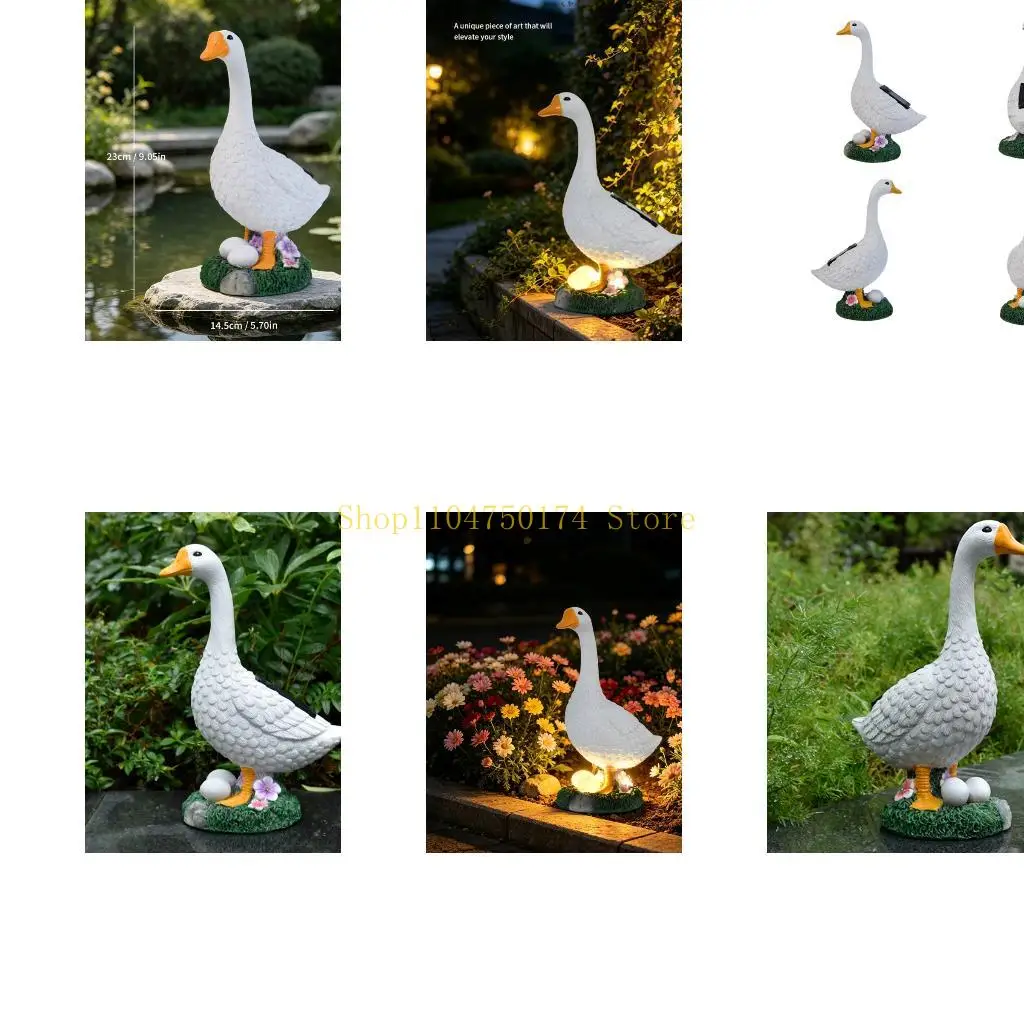 Resin Geese Garden Figure with Solar Light, Yard Statue for Flower Zone Lawn and Entryway Display, Flexible Placement for