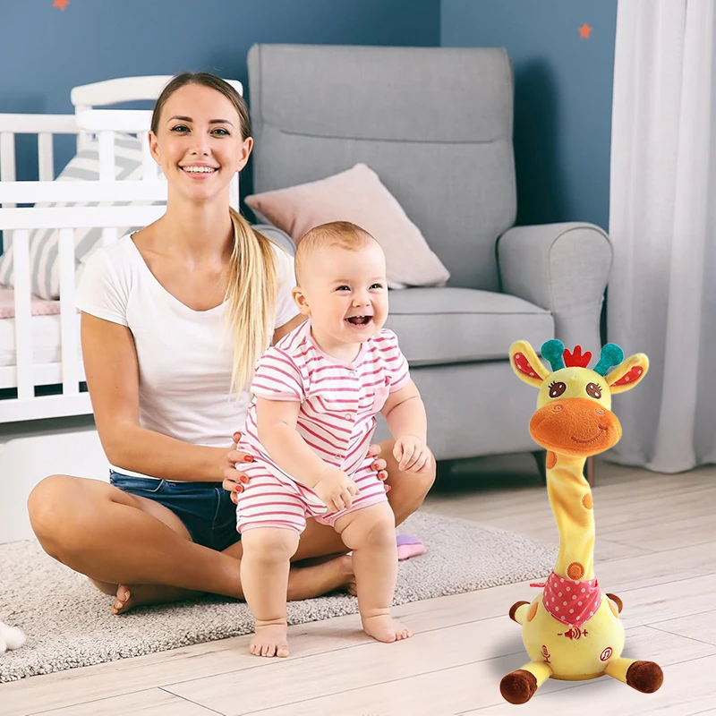 Giocattolo giraffa parlante danzante, giocattolo per bambini con animali di peluche che ripetere quello che dice, giraffa musicale luminosa con regali di canzoni per bambini