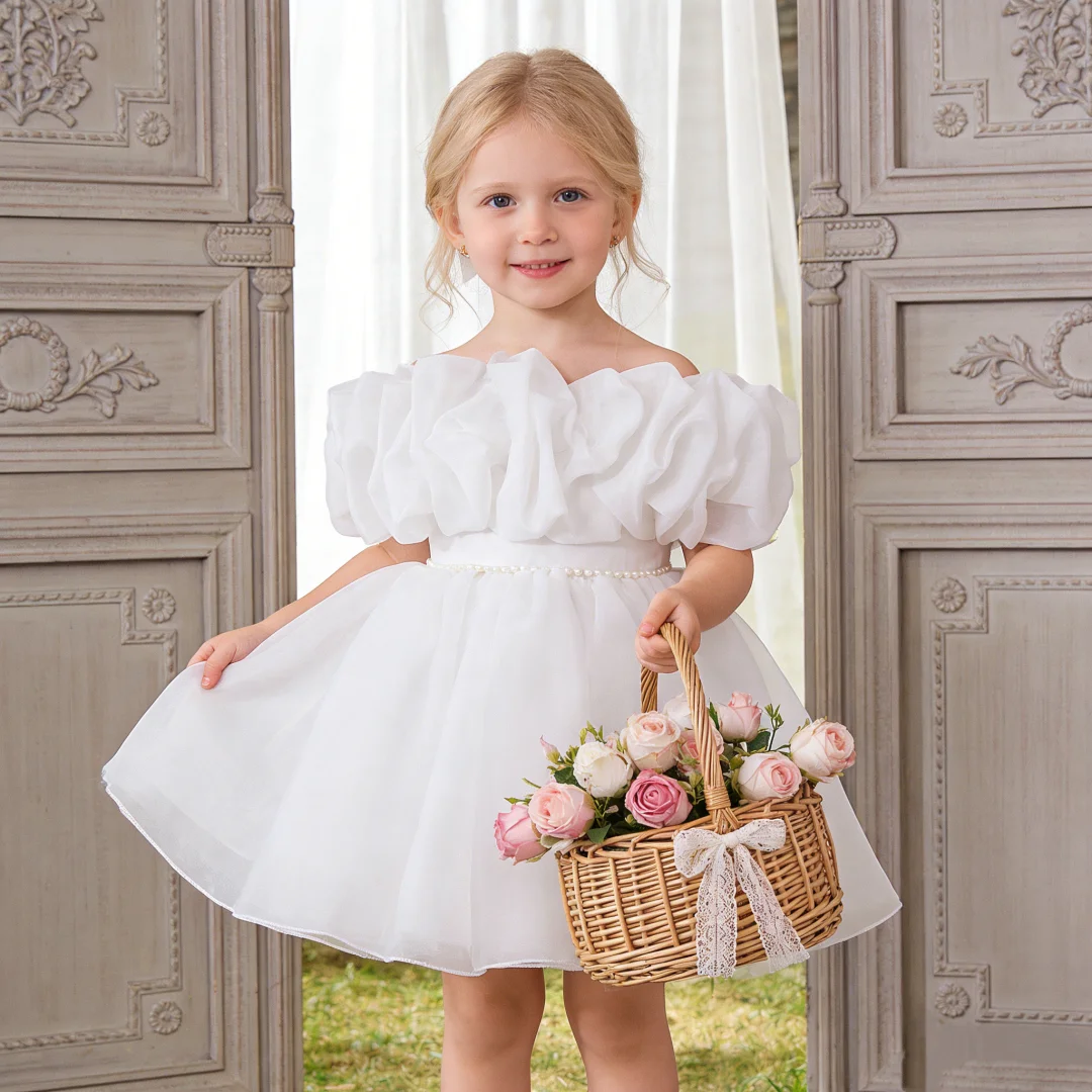 Girls' Little Black Dress with Pearl Belt & Hair Accessories Elegant High-end for Birthday Party Wedding ﻿