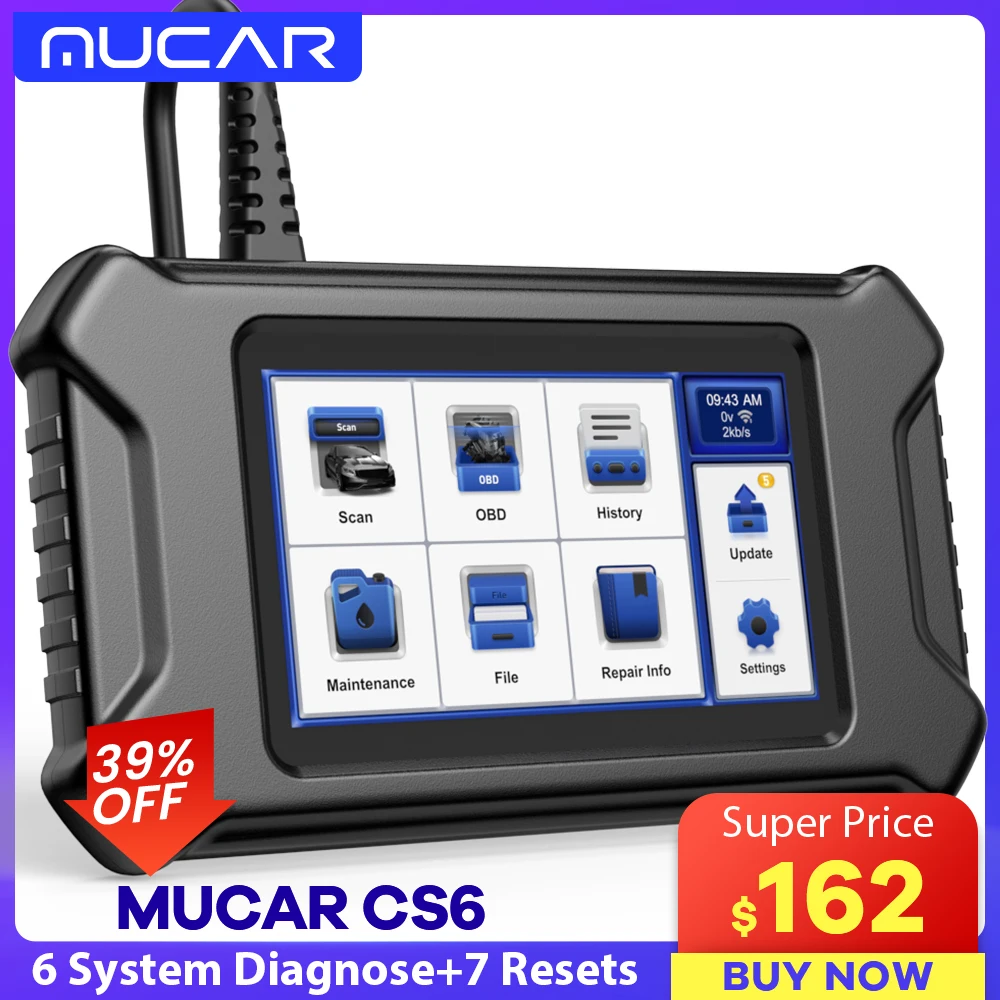 MUCAR CS6 Obd2 Scanner All Car Diagnostic Tools ABS SRS ECM TCM BCM TPMS 6 Resets Obd 2 Scanner For Auto Tester Free Upgrade