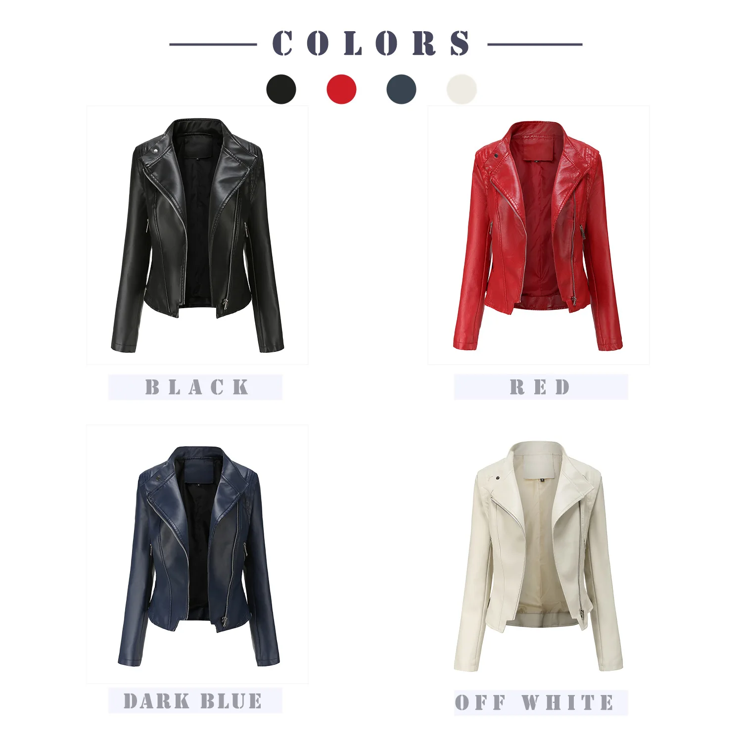 Slim Fit PU Leather Jacket for Women, Thin Long Sleeved Jacket, Short Coat, Spring and Autumn, Motorcycle Zipper Leather Jacket