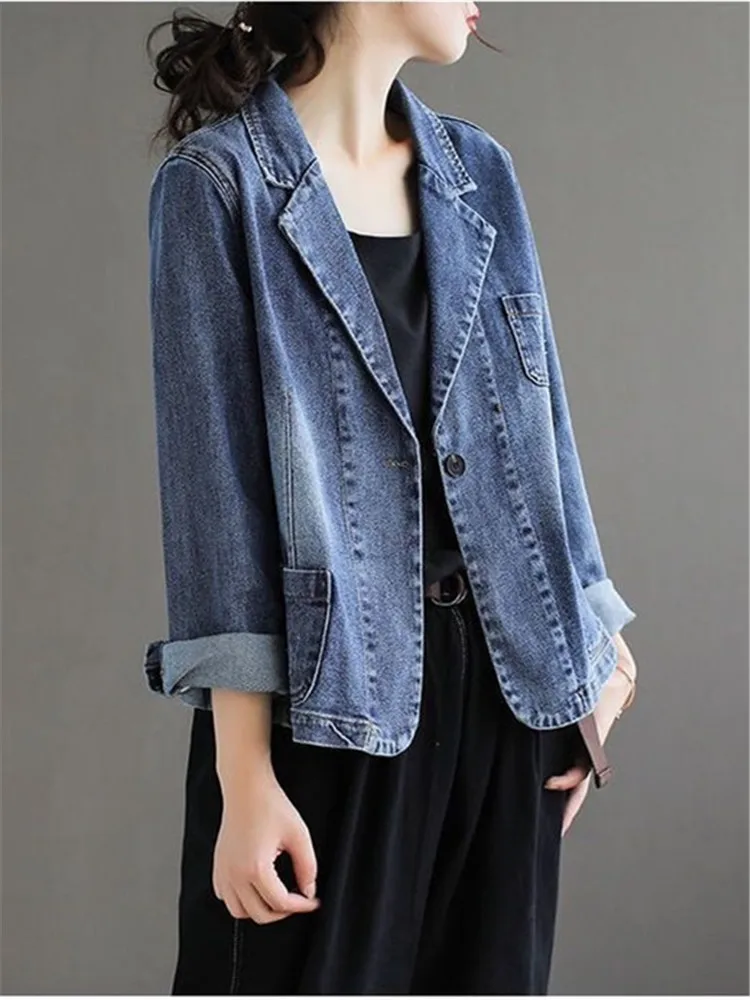 Denim Jackets Women Куртка Женская Casual All-match Simple Basic New Design Autumn Blue Turn-down Collar Cozy Fashion Jean Coat