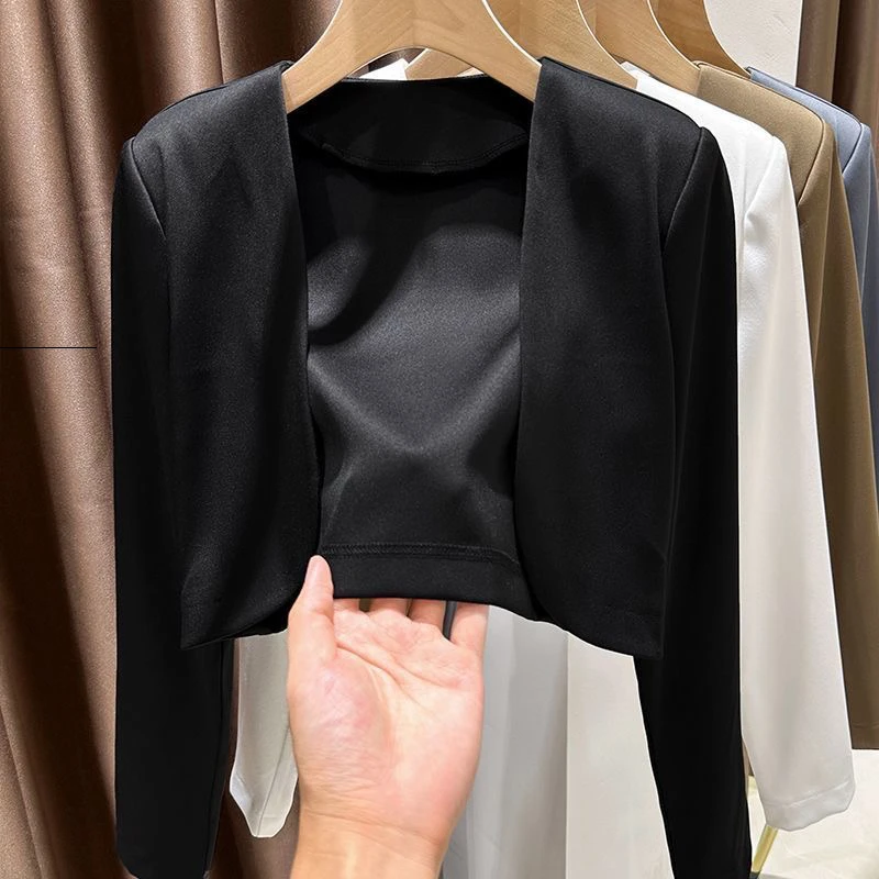 Short Tailored Jacket Women's Miniature Sleeveless Vest Top Outerwear Spring Autumn 2024 New Style Commute Loose Fit Polyester