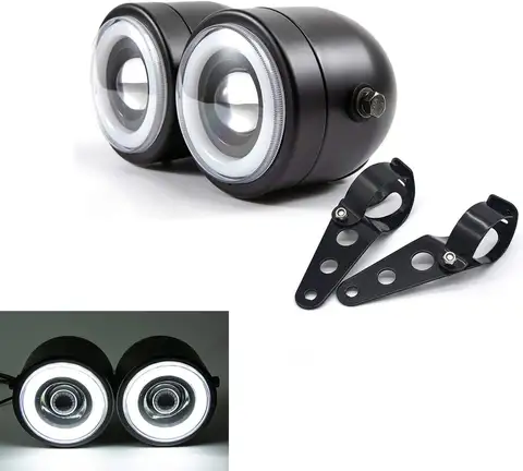 범용 오토바이 트윈 헤드라이트 더블 LED 프론트 헤드 램프 브래킷 포함, 스트리트 듀얼 스포츠 더트 바이크 스트리트 카페 레이서