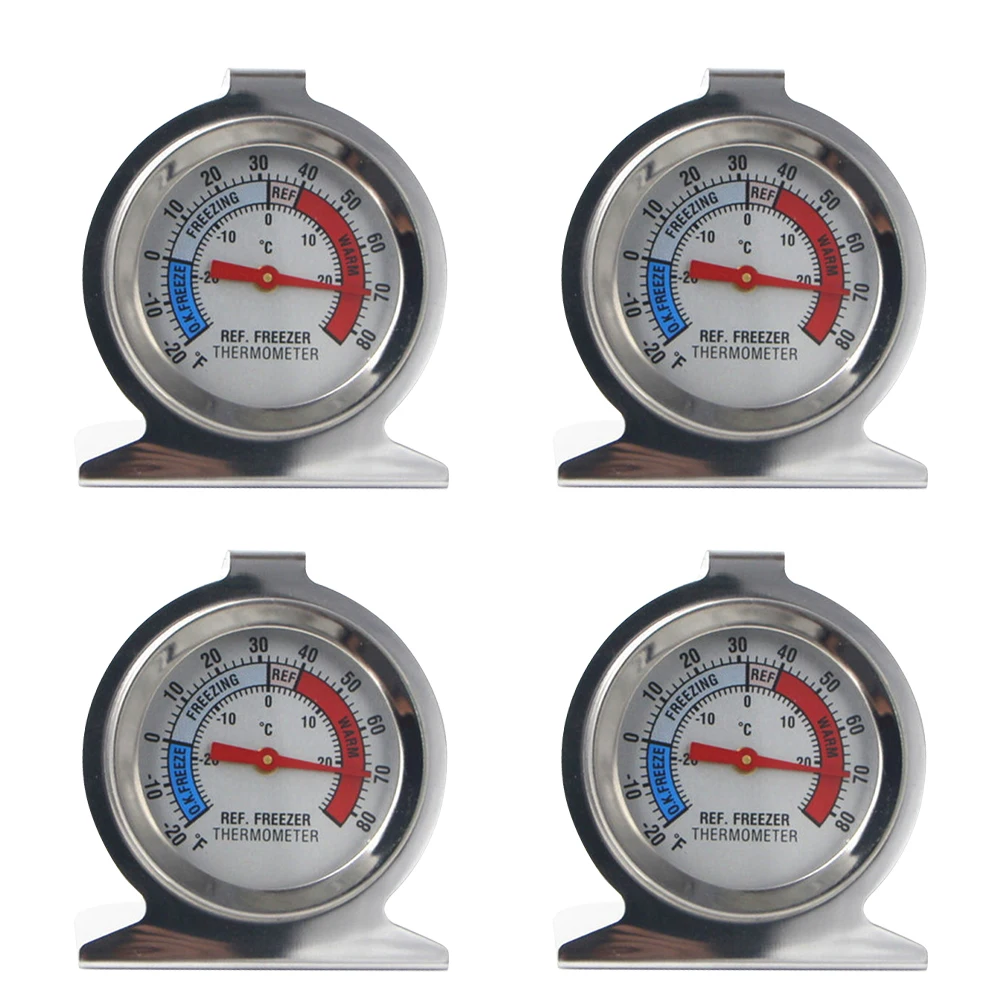 

4pcs Stainless Steel Refrigerator Thermometer Easy Read Freezer Fridge Cooler Dial Style -20F 80F Home Kitchen Gadgets