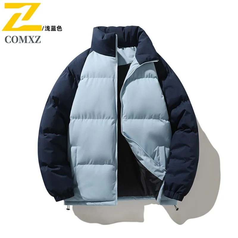 

COMXZ 2025 Winter Unisex Fashion Warm Color Block Cotton Jacket Casual Streetwear Coat Men Women
