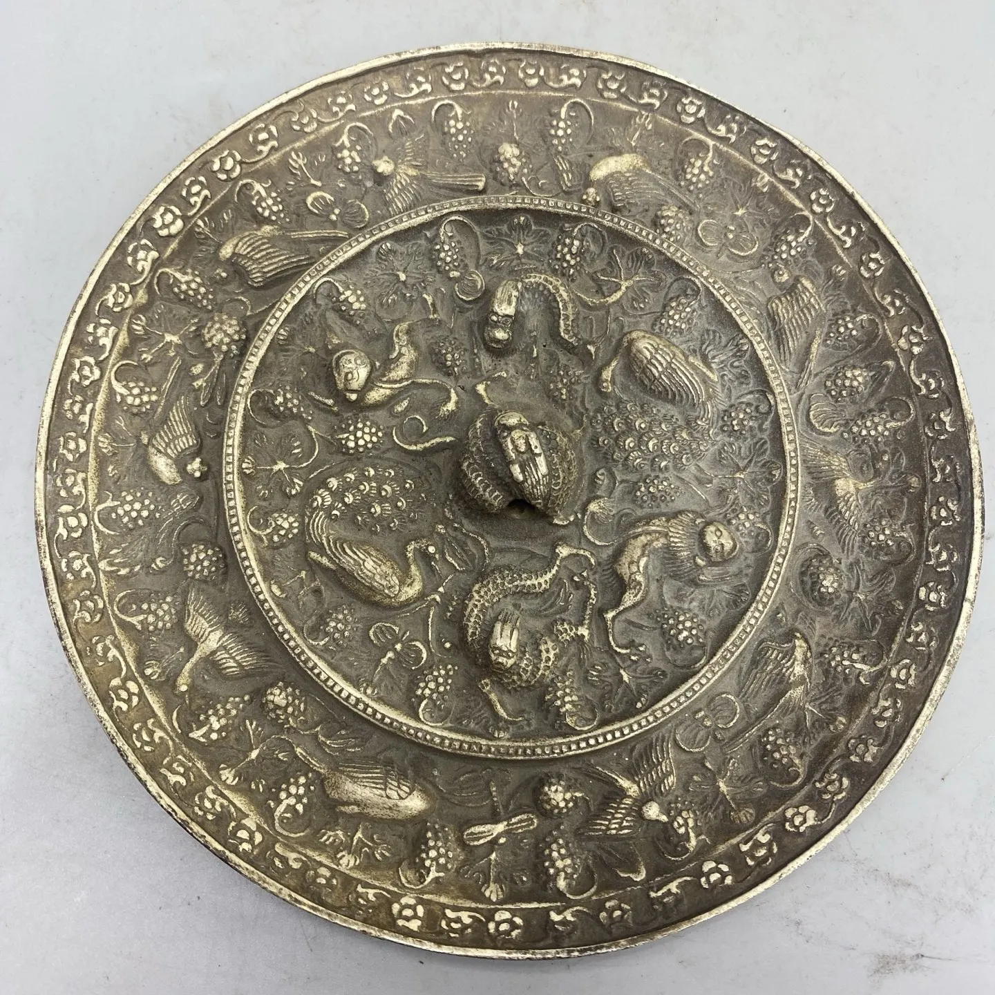 Old Bronze Gilded Silver Crane bird beast texture plate screen Amass wealth Ornaments Town house