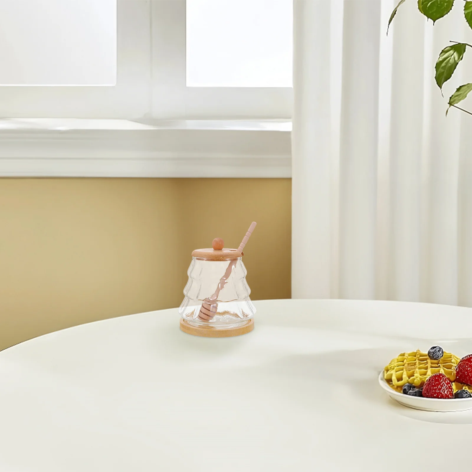 

1 Set High Borosilicate Glass Honey Jar Airtight Lid Stirrer Vintage Clear Container Honey Jam Storage Preservation Dispenser