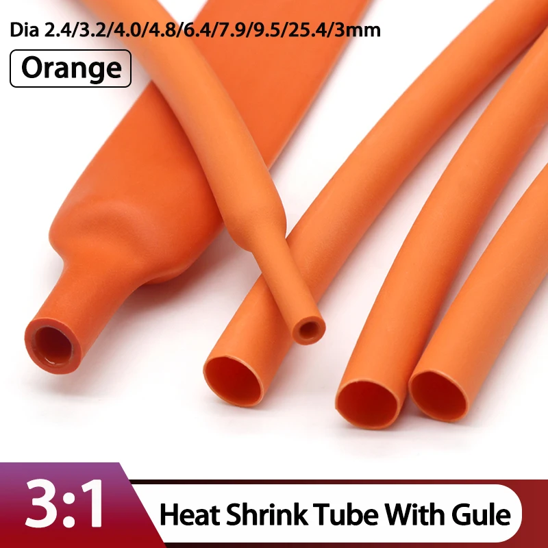 1~10M 3:1 Heat Shrink Tube Glue for Wires Orange 2.4/3.2/4.0/4.8/6.4/7.9/9.5/25.4/30mm Heat Shrinkable Electrical Cables Case