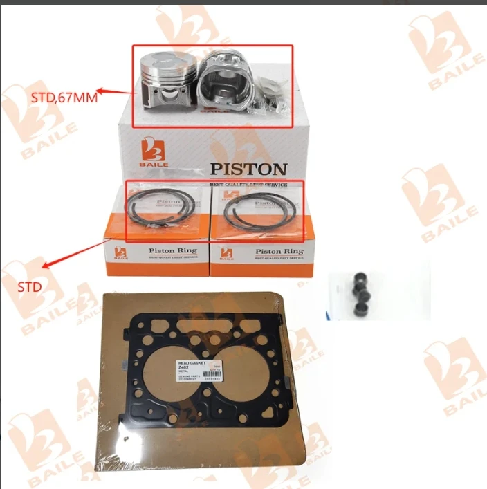 For Kubota Z482 Overhaul Rebuild Kit Cylinder Head Gasket +Piton+Piston Ring+Stem Seals