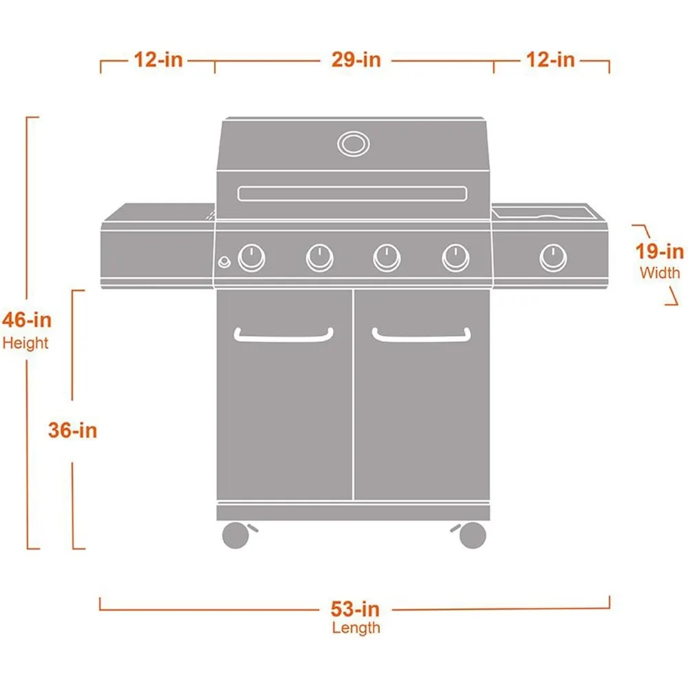 Larger 4-Burner Propane Gas Grill Stainless Steel Heavy-Duty Cabinet Style with LED Controls & Side Burner