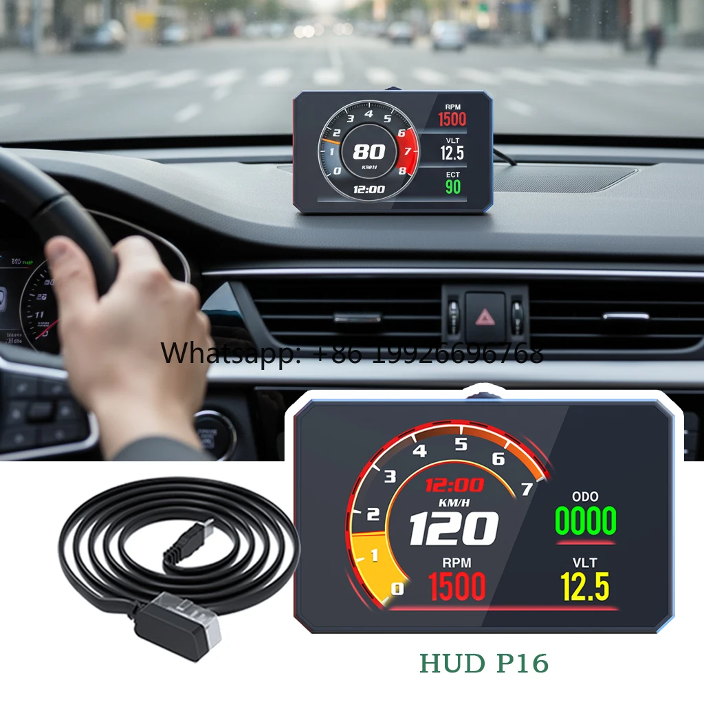 

2026 Newest Auto Electronics P16 HUD OBD Gauge with Water Temp Function Head up Display Auto Car Accessories for Most Cars