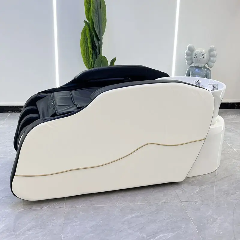 Automatic massage integrated flush bed Barber shop ceramic basin Intelligent multi-functional electric massage shampoo bed