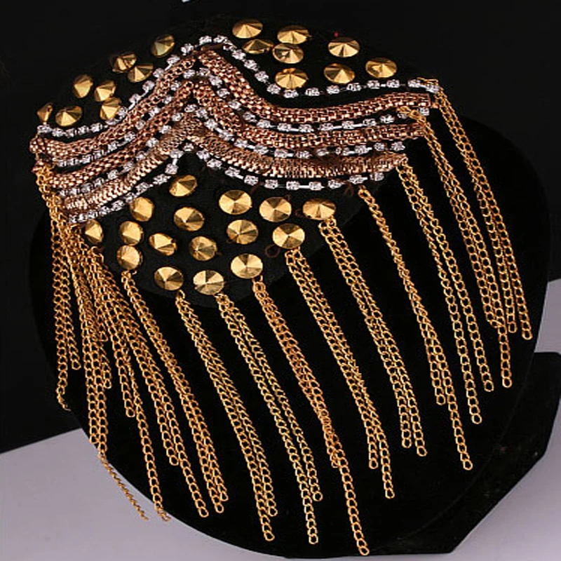 Vintage Brand Luxury 2pcs/pair Elegant Brand Design Silver Gold Black Spike Rhinestone Tassel Epaulet Brooch Badge Gift