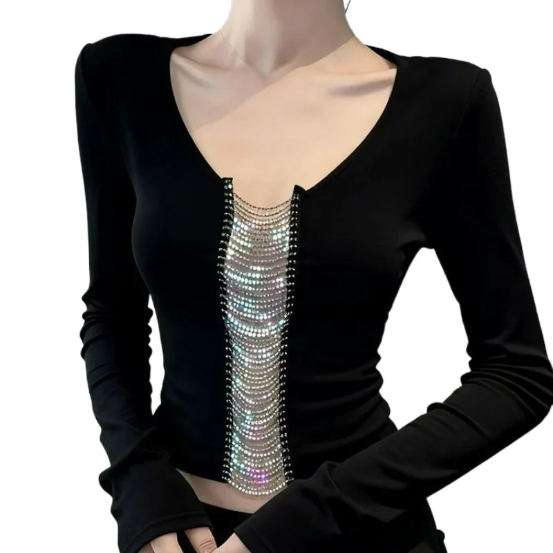 

Новый облегающий базовый слой для похудения для женщин, футболка во французском стиле для зрелых женщин с длинными рукавами и ажурным лоскутным шитьем