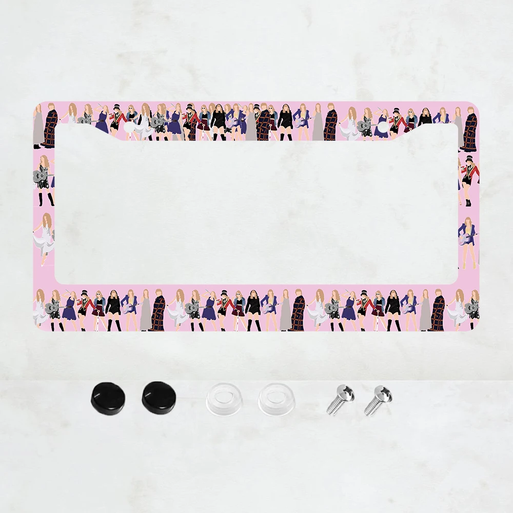 

Pink Colorful Musician Pattern 2 Hole License Plate Frame Aluminum Material 6x12 Inch with Screw Set Car Decoration Gift