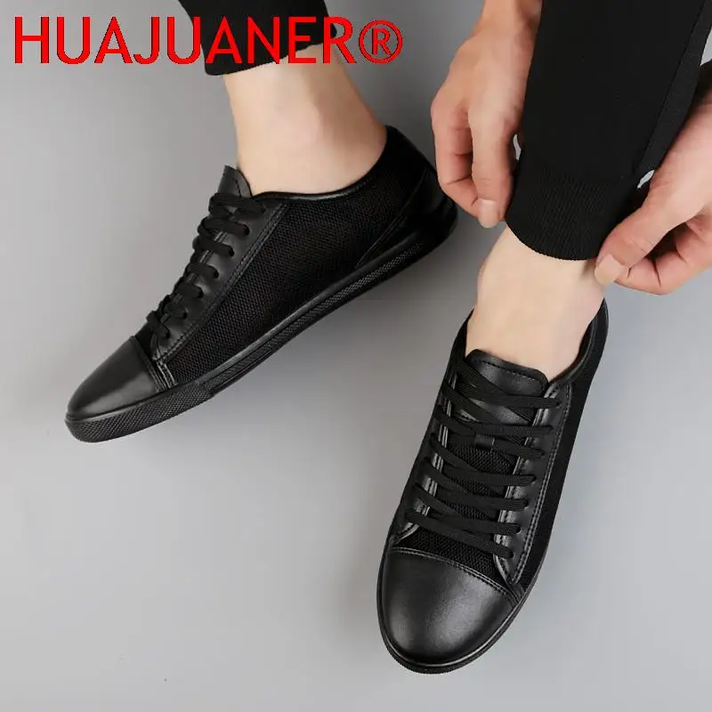 Men Shoes Casual Summer Sneakers Genuine Leather Elegantes Outdoor Shoes Light Breathable Mesh Flats Fashion Hollow Out Footwear