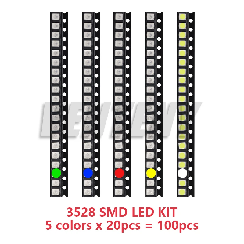 100pcs 0603 0805 1206 1210 5730 5050 SMD LED Light Emitting Diode Kit 5 colors Miniature LED Red White Yellow Green Blue