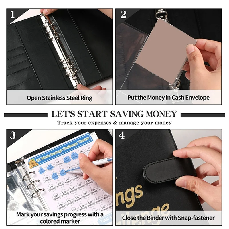 A29F-52 Week Money Saving Challenge Binder,Money Saving Binder With Savings Challenges Book And Cash Envelopes