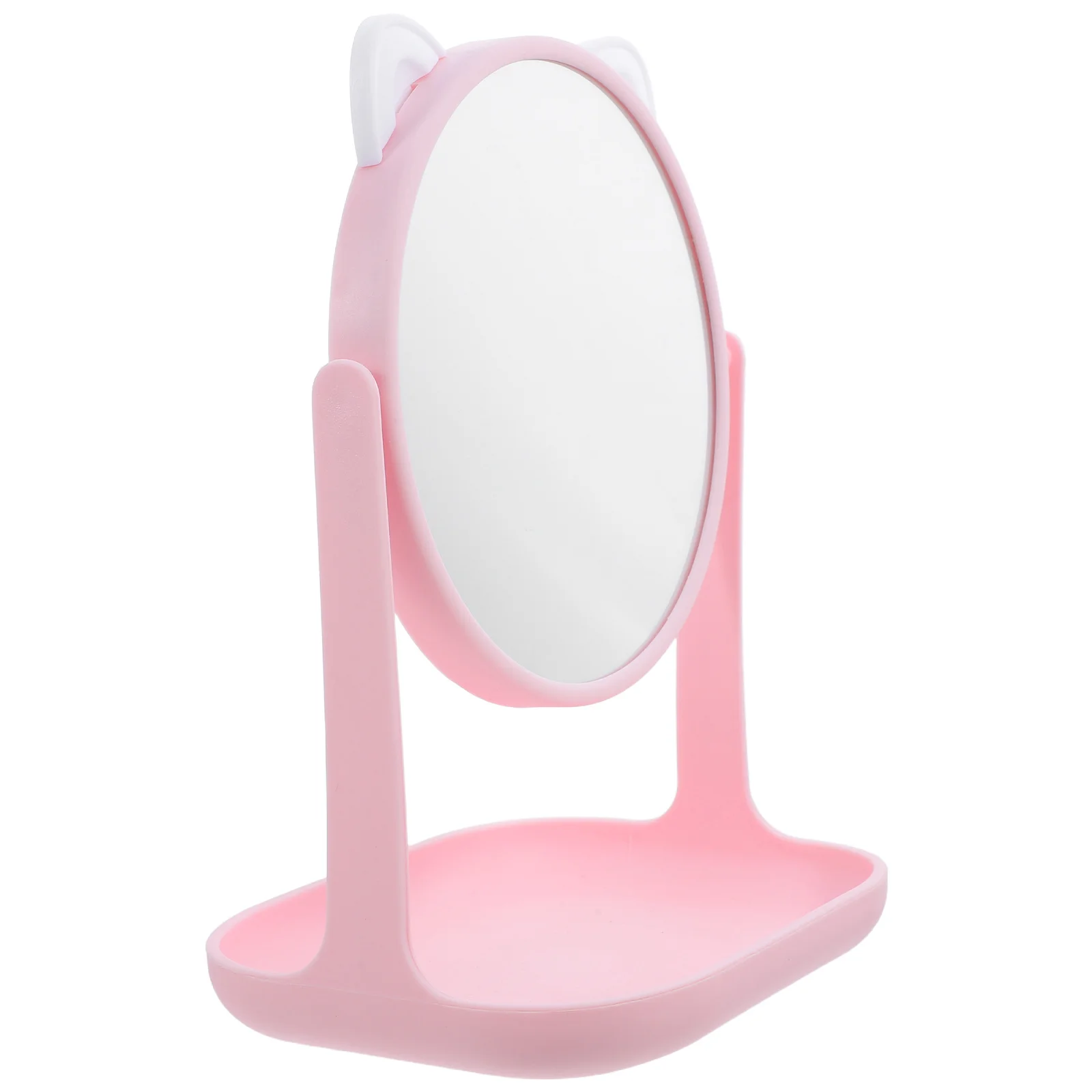 1Pcs Cat Ear Makeup Mirror Lovely Appearance Rotatable Desktop Cosmetics Storage Tray Multifunctional Girl