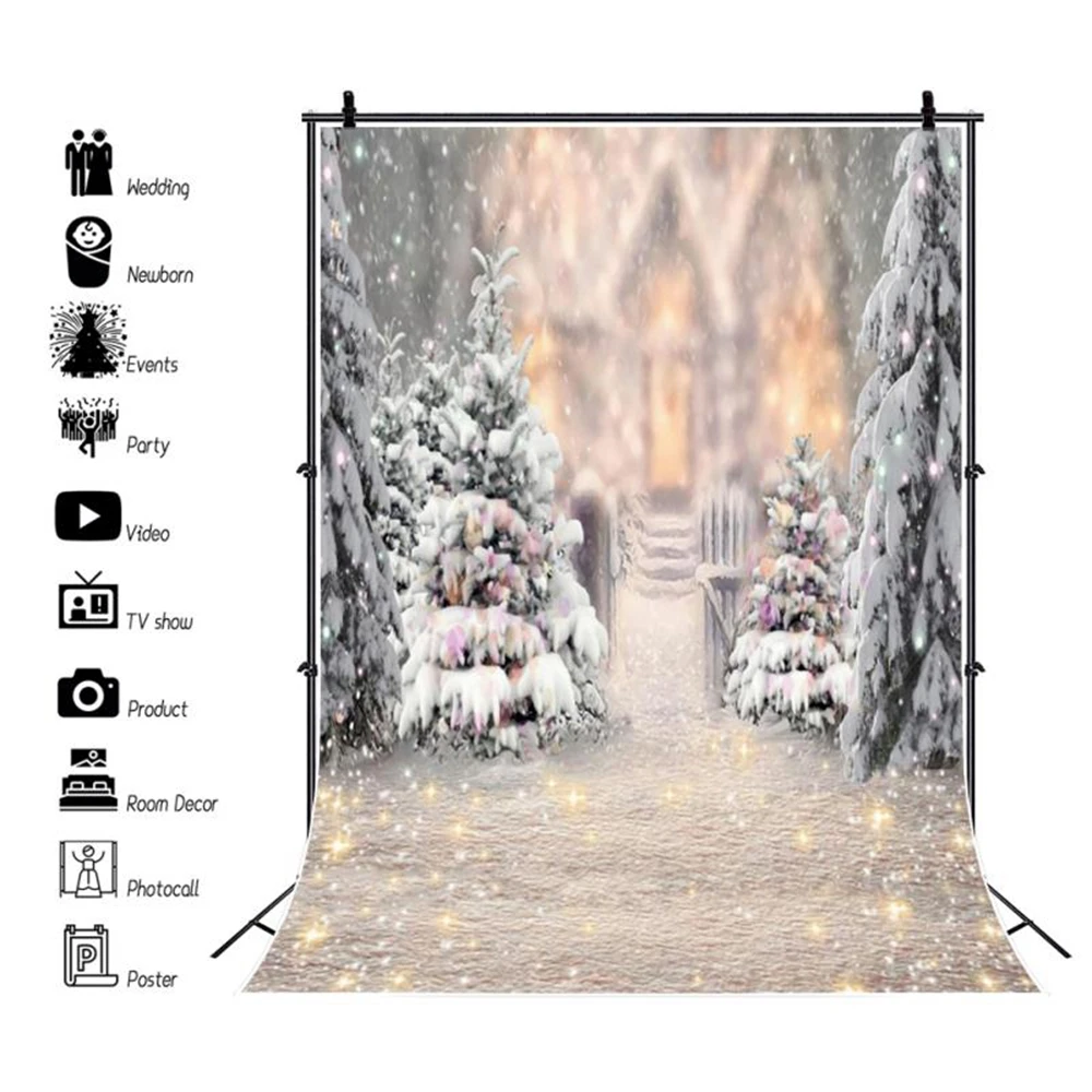 Snow Winter Backdrop for Photography Snowfield Pine Trees Ice Castle Birthday Party Kids Photo Background Decor Photostudio Prop