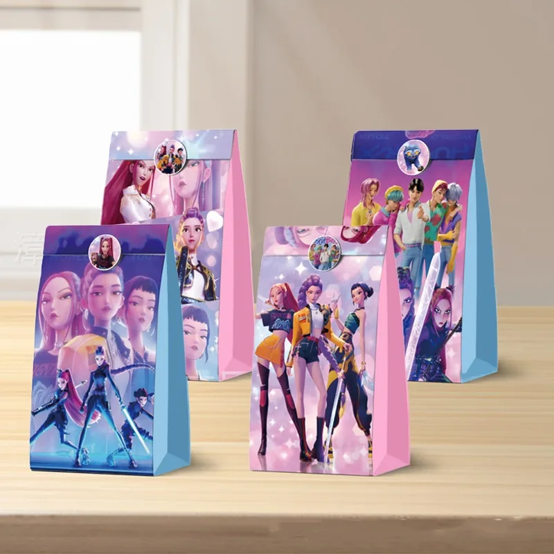 

KPop Demon Hunters Candy Bags Cartoon Anime Pattern Kraft Paper Bag Baby Shower Decorations Handbags Birthday Party Handbag Gift