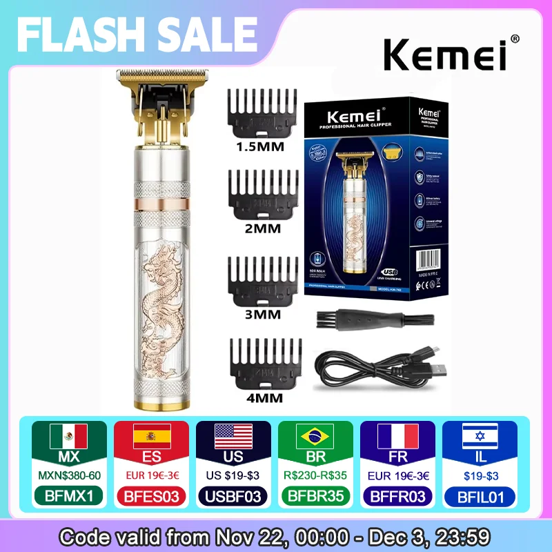 Kemei 762 metal hair trimmer for men professional beard hair clipper electric hair cutting machine rechargeable