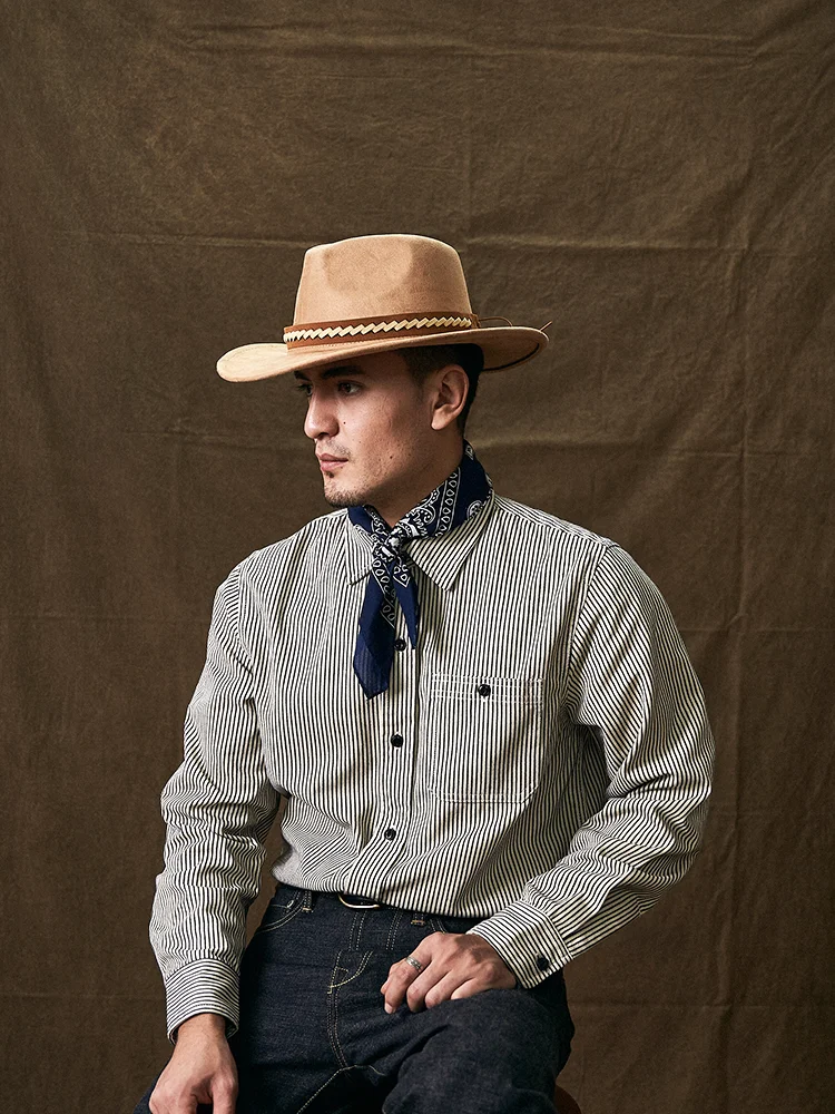 

Ретро-американская мужская рубашка из плотного денима из чистого хлопка с черно-белыми полосками, с длинным рукавом, молодежная, модная, приталенного кроя, износостойкая