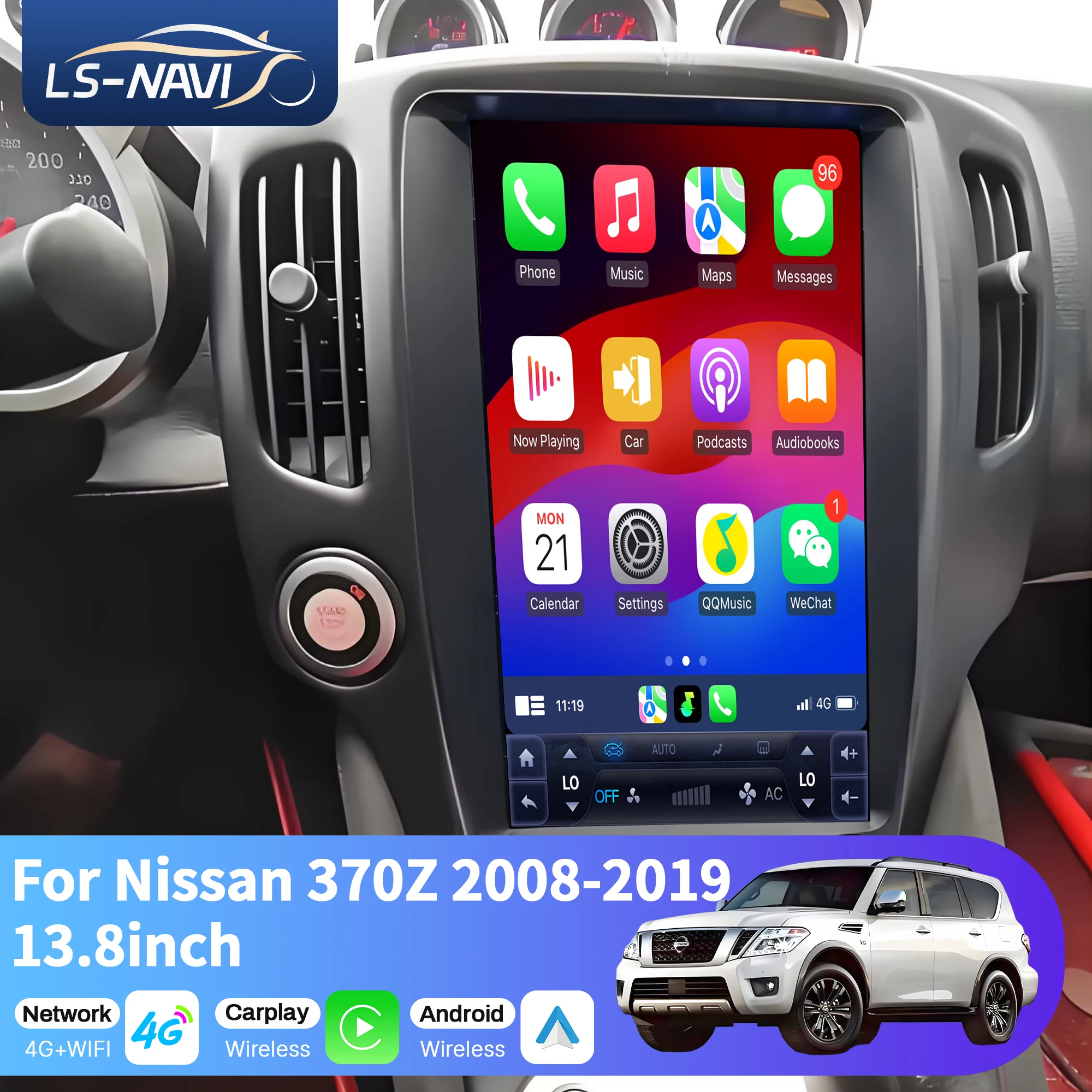 

13.8 inch Car Radio For Nissan 370Z 2008-2019 Android 14 4G GPS Wireless Bluetooth CarPlay Head Unit Touch Screen Stereo System