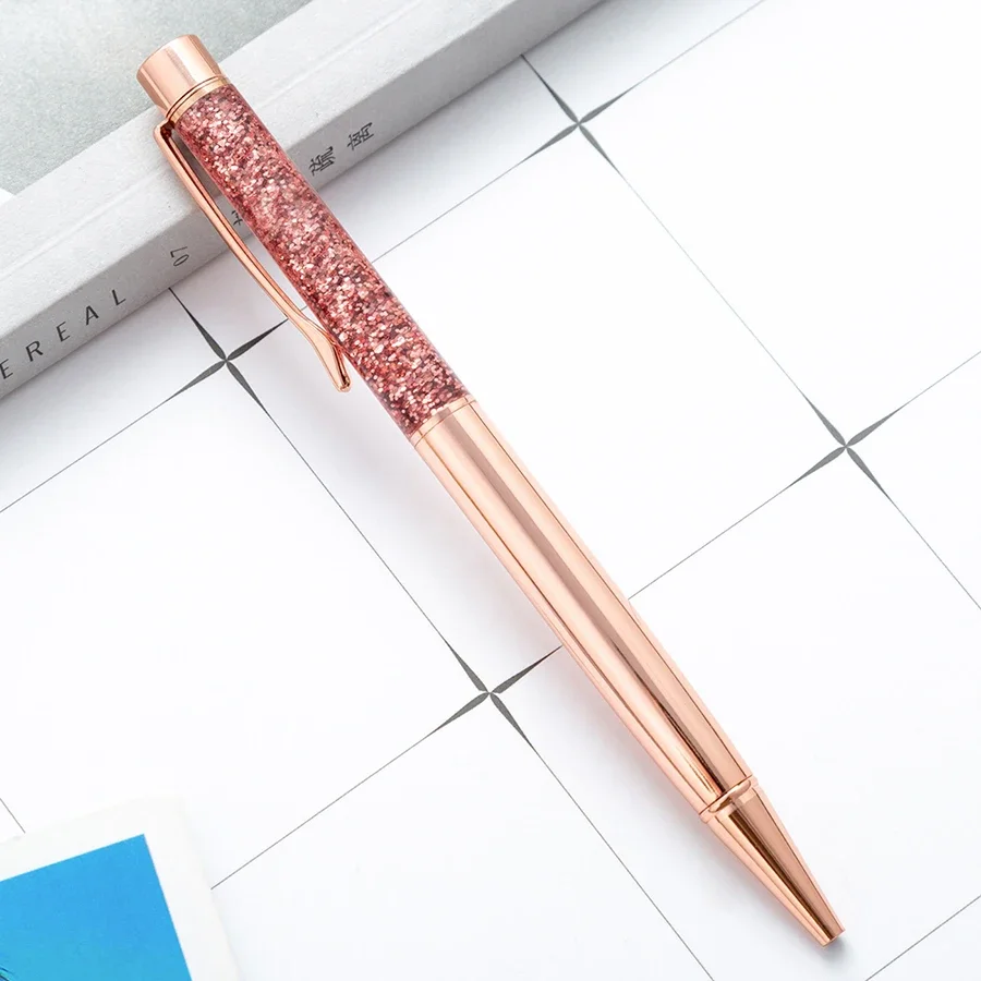 Luxuriöser, farbenfroher Kugelschreiber mit Ölgoldpulver und Treibsand-Effekt, 1,0 mm, drehbarer Metallkugelschreiber für Schule und Büro – Detail 7