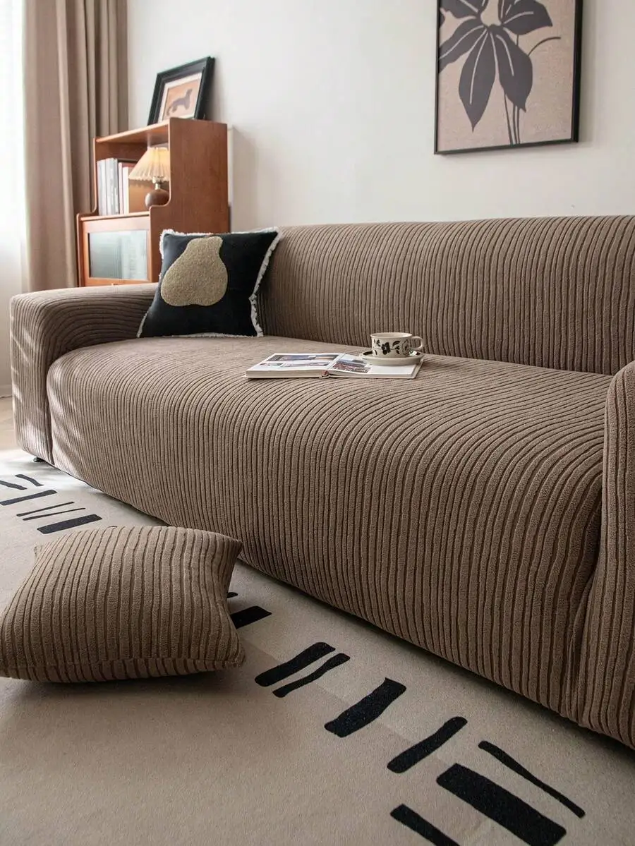 1pc Classic Elastic Fitted Sofa Cover, T-Shaped Backrest Design, Machine Washable Polyester Fiber Dust-Proof Cover, Antibacteria