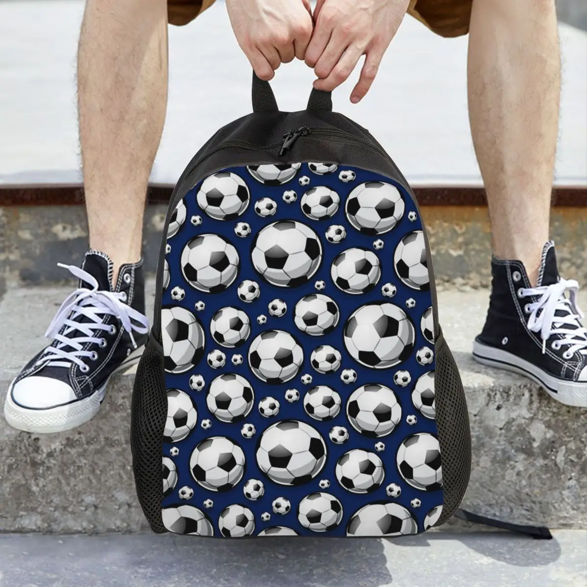 

Soccer Ball Balls Pattern Blue Football Sport Sports Backpack Hot Sale Daypack BookBag School Bag Shoulder Bags for Men Women