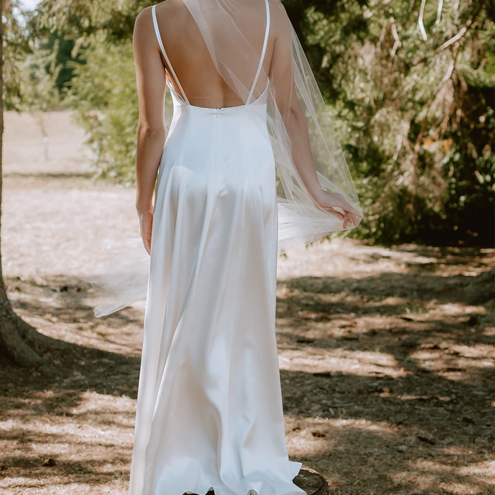 Vestido De Novia sin mangas con tirantes finos, vestido De Novia Formal, cuello en V, tren De cepillo