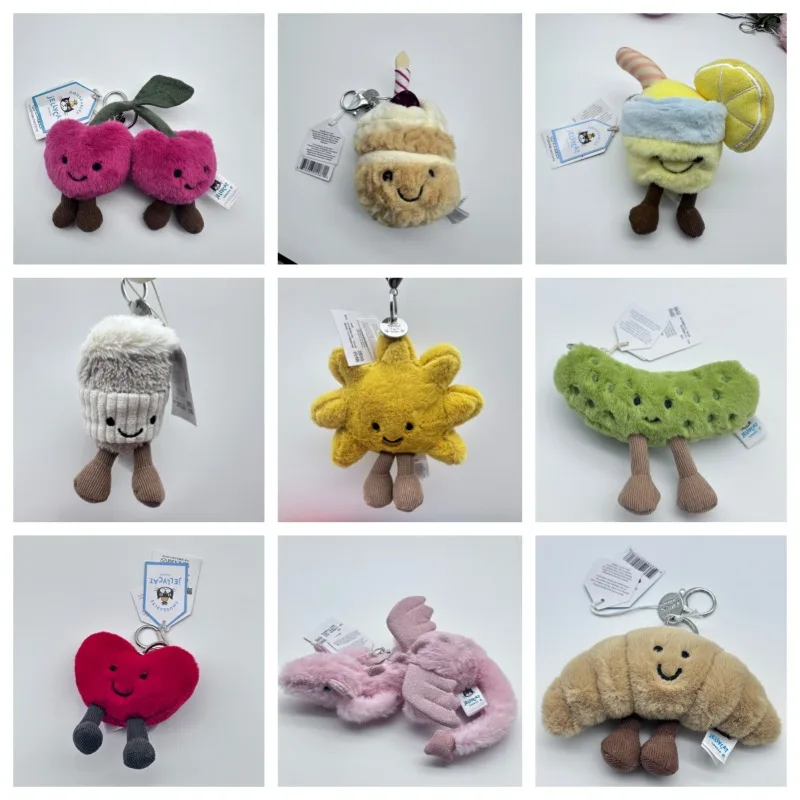 Marshmallow Keychain Tea Bag Watermelon, Croissant, Cotton Candy, Cake, Peanut Cherry Pendant Croissant Keychains Birthday Gifts