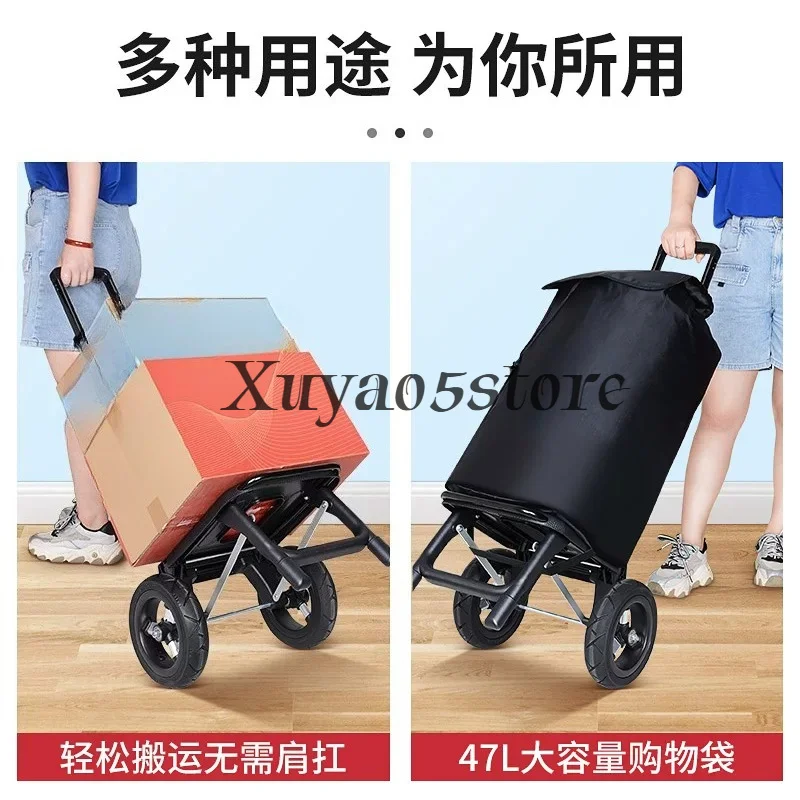trailer folding small cart household shopping grocery small cart pulling goods pull rod cart for outdoor large wheeled handcart