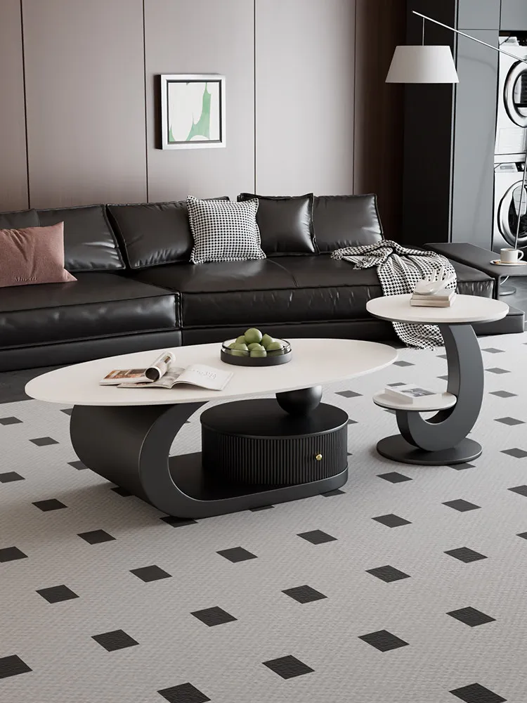Light luxury rock slab coffee table oval living room household small apartment minimalist size combination with pumping 2026 new