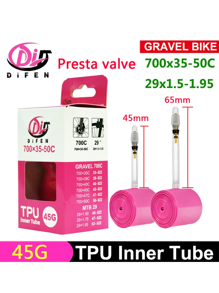 AliExpress DiFEN TPU Inner Tube 700C GRAVEL Bike 700x35-50C For 35C 38C 40C 45C 50C Tire Bicycle Camera MTB 29x1.5-1.95 pneu aro Tyre 45G