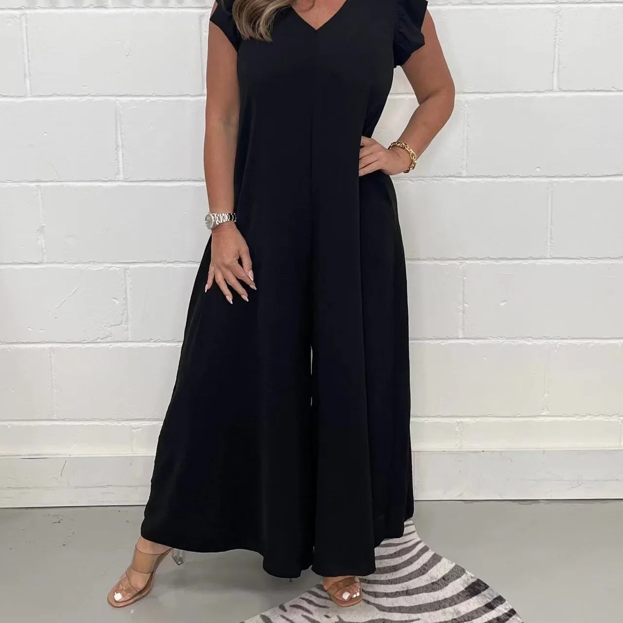 2024 Zomer Nieuwe Dameskleding Lace-up Ruche Rand Wijde pijpen Jumpsuit Effen Kleur Casual Mode Temperament Losse Mid-taille