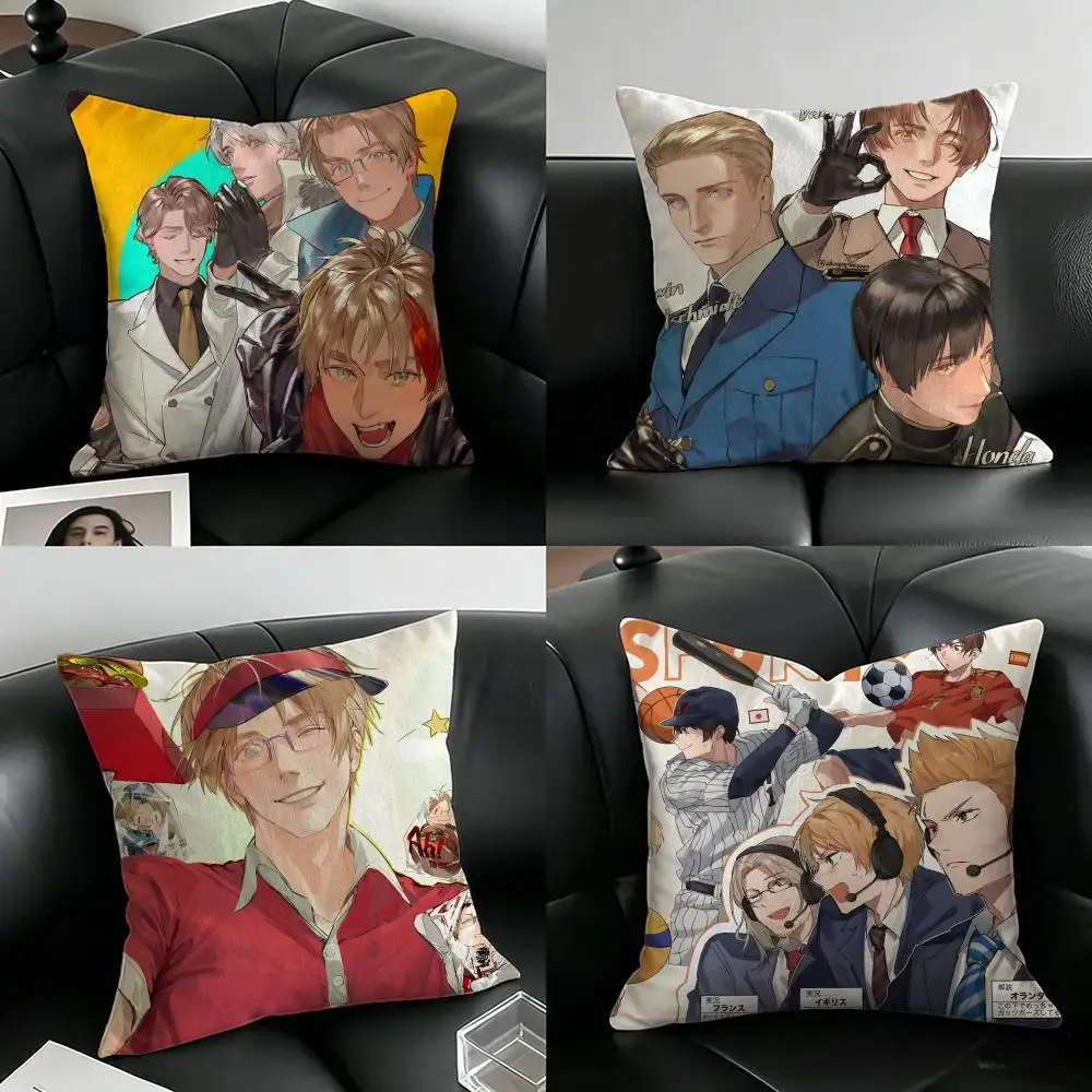 Anime Hetalia World Stars Cushion Cover Natural Linen Pillowcase Set, All-in-One Decor for Sofa, Bedroom & Chair