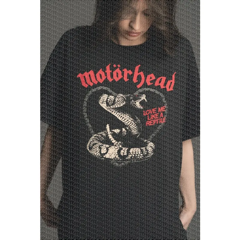 Vintage Hard Rock Style Coiled Snake Heart Outline Red Rough Letter Slogan Graphic Loose Womens Tops