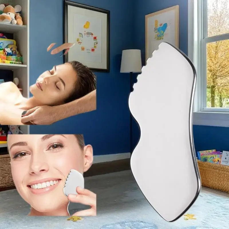 أسطوانة الوجه المصنوعة من الفولاذ المقاوم للصدأ وأداة غوا شا - جهاز تدليك مزدوج الوظائف لشد ورفع بشرة الوجه والرقبة #3