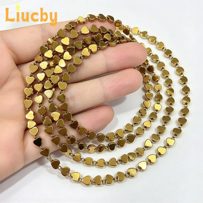 Natürliche magnetische Hämatit-Herzperlen, goldene Edelsteinperlen für die Schmuckherstellung, DIY-Armband, Halskette, Ohrring, Heilstein – Detail 4