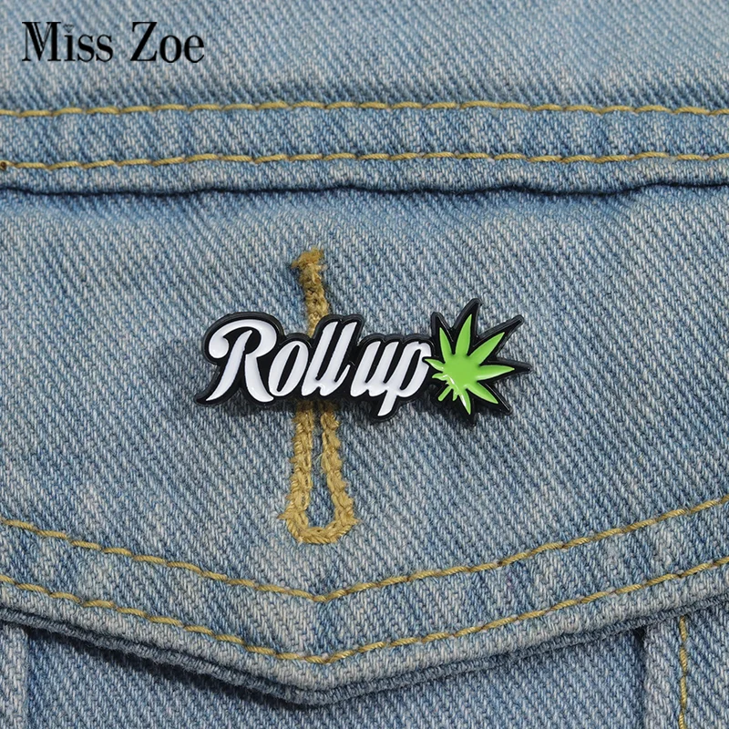 Roll Up Maple Leaf Enamel Pins Custom Hip Hop Songs Brooches Lapel Badges Plant Jewelry Gift for Friends