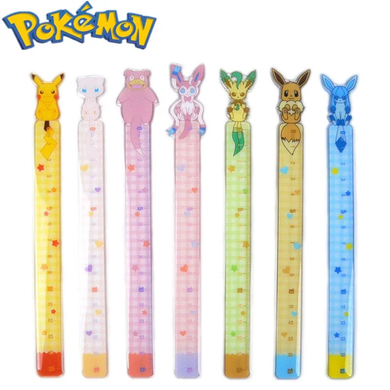 Pokemon Plastic Ruler Student Stationery Eevee Pikachu Triangle Protractor Set Anime Peripheral Children Toys Birthday Gift