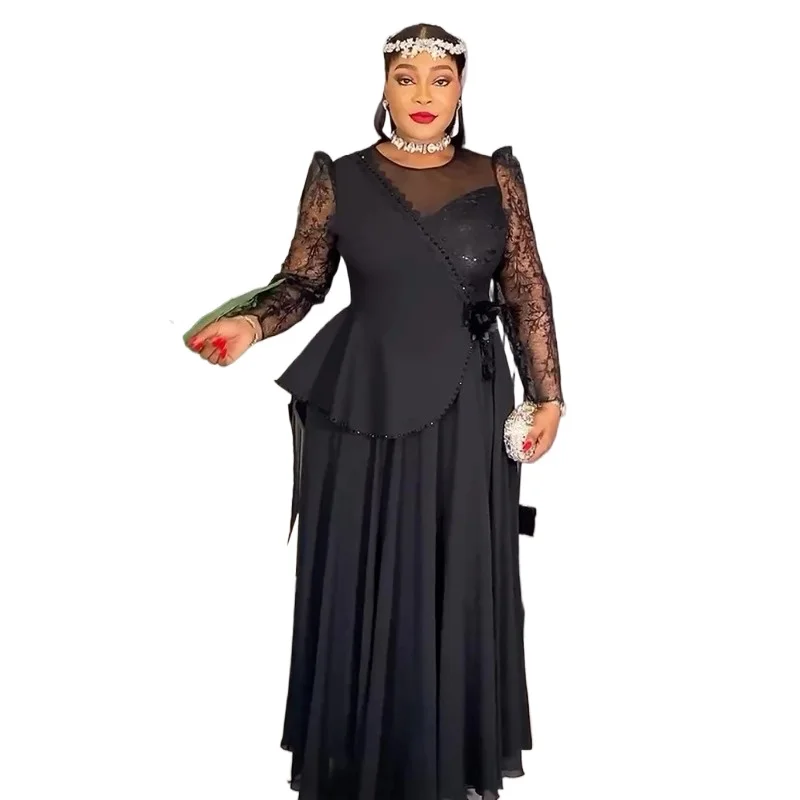 

Elegant plus Size African Lace Long Dress Dashiki Ankara Wedding Party Robe Outfits for Women 2026 New Style