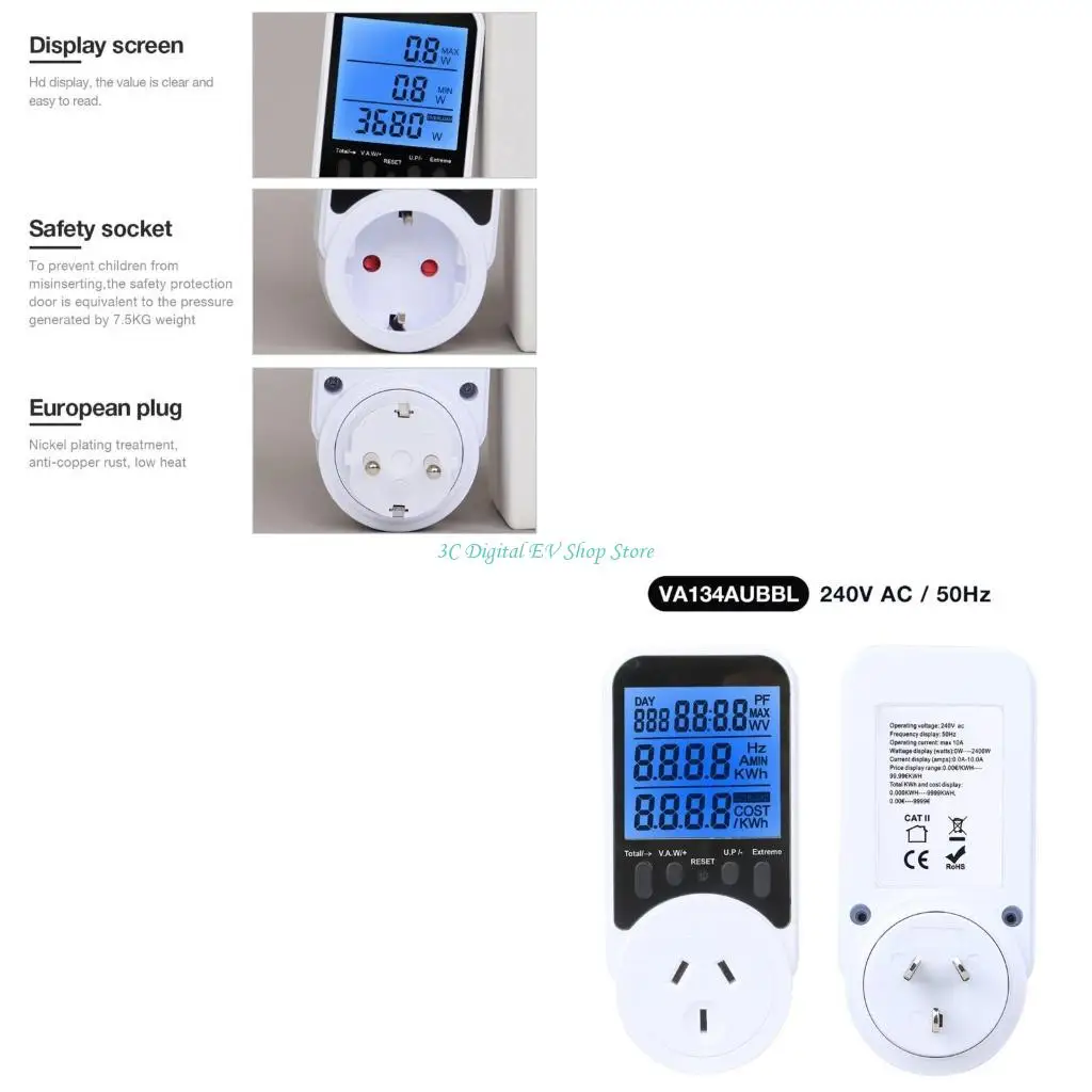 E74D Digital Power Meter Electricity Consumption Energy Meter Socket LCD Display