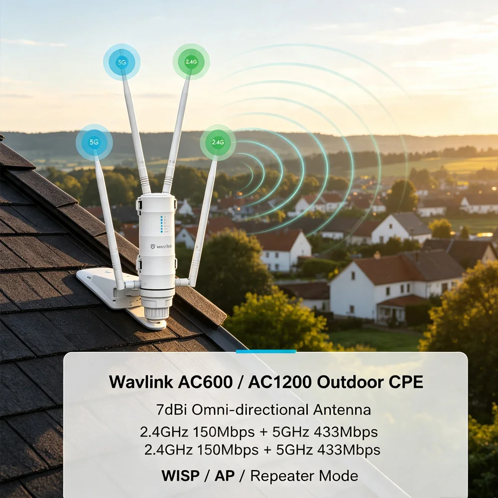 Wavlink AC600/AC1200 7dBi High Power Outdoor Omni-directional Access Point/CPE/Repeater/WISP 2.4GHz 150Mbps + 5GHz 433Mbps